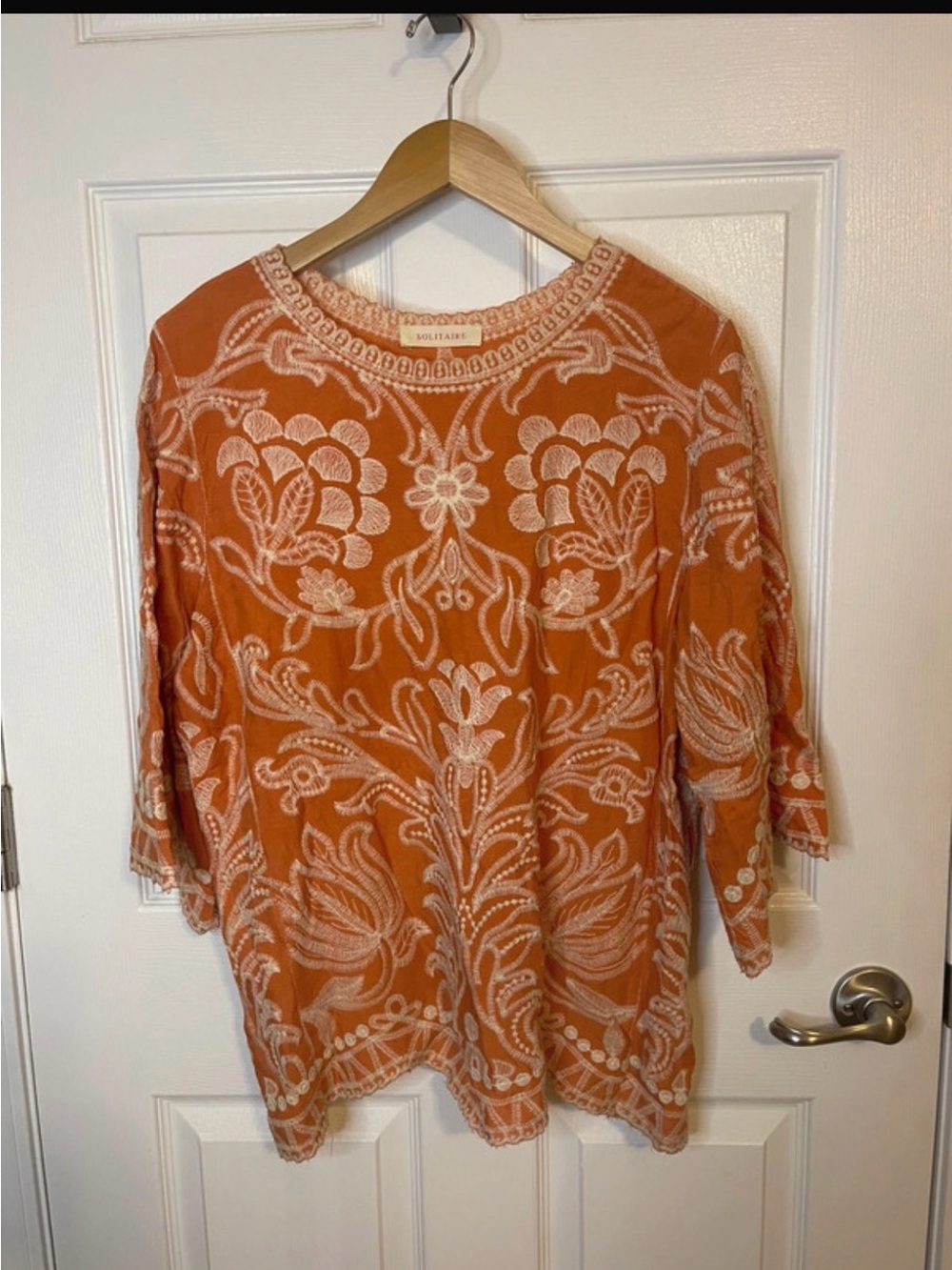 Solitaire Orange Tunic with White Floral Embroidery